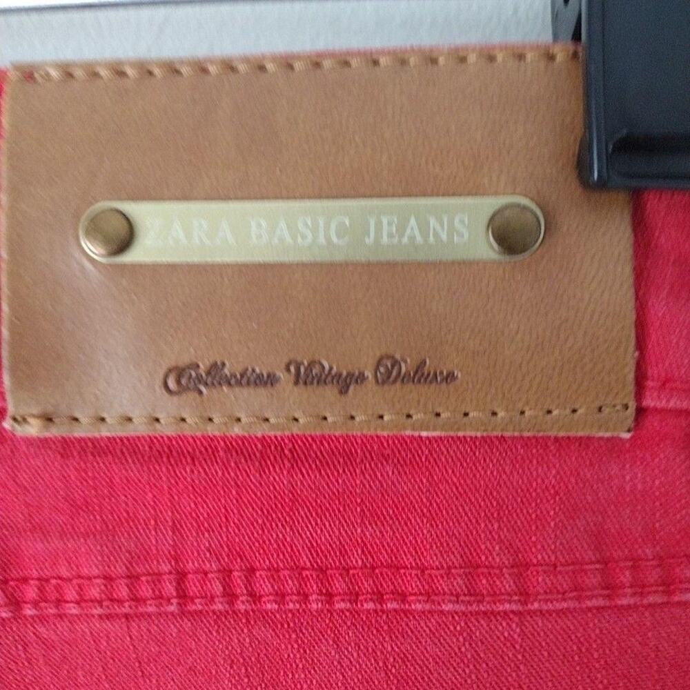 Zara Basic Jeans Womens 8 Red Skinny Mid Rise Ankle Zip Stretch Denim Pants - Picture 5 of 9